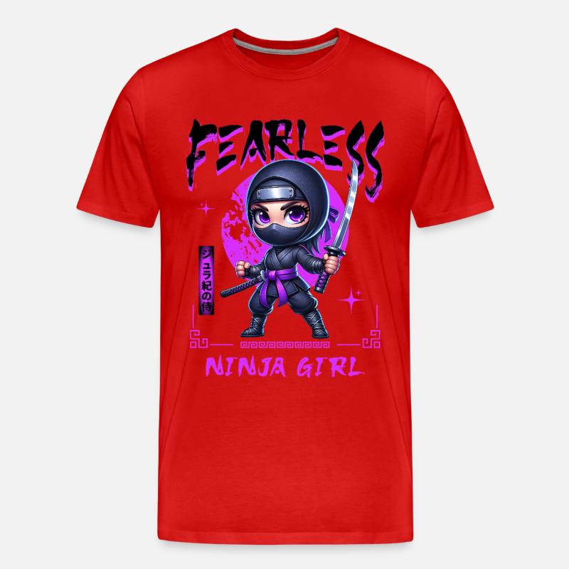 Ninja Mädchen Chibi mit Katana - Männer Premium Bio T-Shirt - Rot