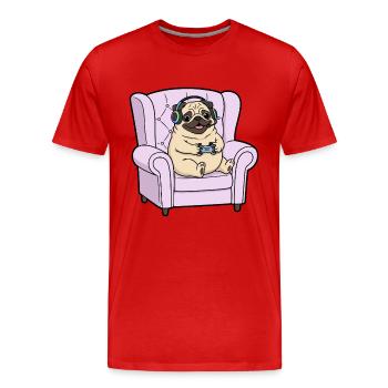 Gamer Mopshund spielt Videospielkunst - Männer Premium Bio T-Shirt - Rot - Vorne - Damien (186cm)