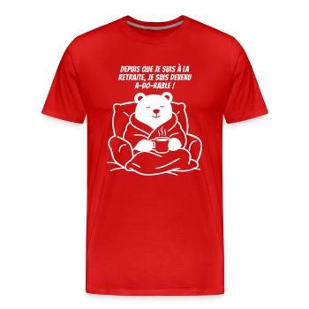Ma Retraite en Peignoir (texte blanc) - T-shirt bio Premium Homme - rouge - Devant - Damien (186cm)