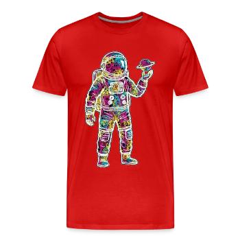 Space Astronaut Scribble Planet Scribbles - Men's Premium Organic T-Shirt - red - Front - Damien (186cm)