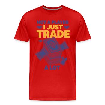 Je ne suis pas un joueur, j’échange juste beaucoup de cartes à collectionner - T-shirt bio Premium Homme - rouge - Devant - Damien (186cm)