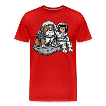 Astronaut Dog Bulldog Space Humor - Men's Premium Organic T-Shirt - red - Front - Damien (186cm)