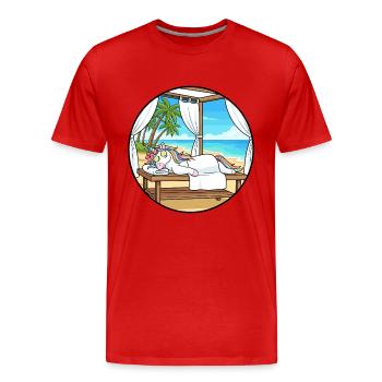 Beach Spa Unicorn Magical Relaxing Art - Men's Premium Organic T-Shirt - red - Front - Damien (186cm)