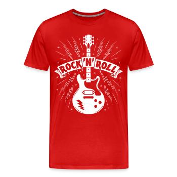 Rock'N'Roll-Banner mit Gitarre - Männer Premium Bio T-Shirt - Rot - Vorne - Damien (186cm)