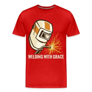 WELDING WITH GRACE Welding Helmet Motif - Men's Premium Organic T-Shirt - red - Front - Damien (186cm)