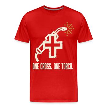 ONE CROSS. ONE TORCH. Schweißer Motiv - Männer Premium Bio T-Shirt - Rot - Vorne - Damien (186cm)