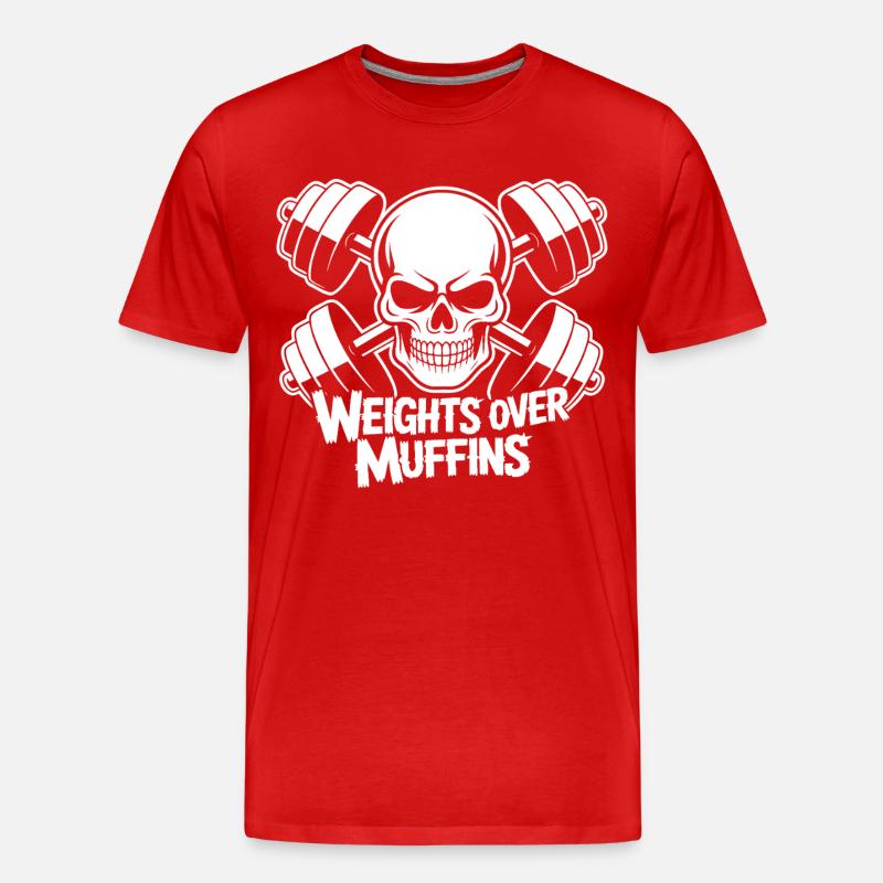 Gewichte über Muffins Schädel - Männer Premium Bio T-Shirt - Rot