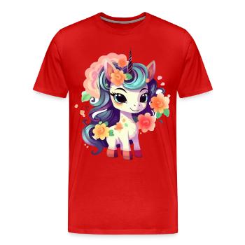 Pastell-Einhorn mit Blumenkrone - Männer Premium Bio T-Shirt - Rot - Vorne - Damien (186cm)
