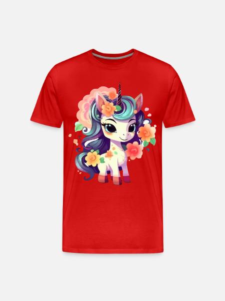 Pastell-Einhorn mit Blumenkrone - Männer Premium Bio T-Shirt - Rot