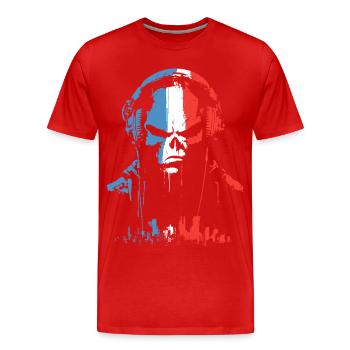 Crâne d’écouteur en tricolore - T-shirt bio Premium Homme - rouge - Devant - Damien (186cm)