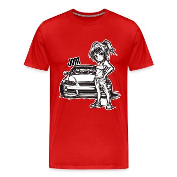 JDM anime girl with car line art - Men's Premium Organic T-Shirt - red - Front - Damien (186cm)