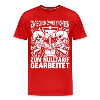 Entre deux fronts : impôts, inflation, coups de poing - T-shirt bio Premium Homme - rouge - Devant - Damien (186cm)