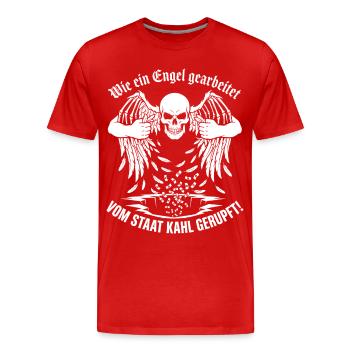 Wie Ein Engel Gearbeitet Vom Staat Kahl Gerupft - Männer Premium Bio T-Shirt - Rot - Vorne - Damien (186cm)