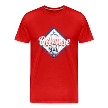 Ville d’Odense, Danemark, avec souvenir de vacances viking - T-shirt bio Premium Homme - rouge - Devant - Damien (186cm)