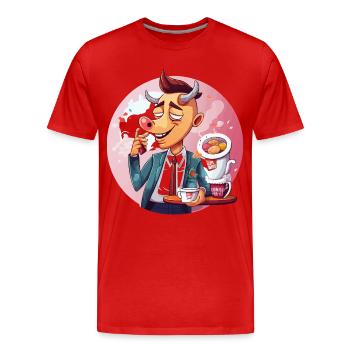 Büro-Bulle mit Kaffee und Kuchen - Männer Premium Bio T-Shirt - Rot - Vorne - Damien (186cm)
