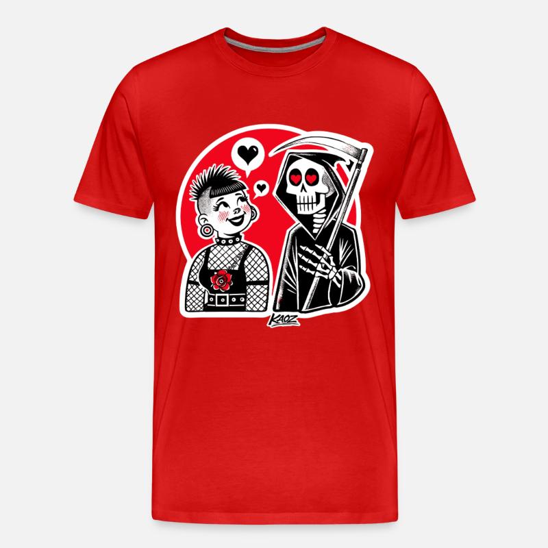 Liebe trifft Sensenmann – Punk-Duo - Männer Premium Bio T-Shirt - Rot