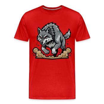 Loup Gris Sauvage Charge Mascotte Wolf Run - T-shirt bio Premium Homme - rouge - Devant - Damien (186cm)