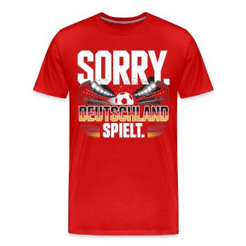 Sorry Germany plays football fan - Men's Premium Organic T-Shirt - red - Front - Damien (186cm)