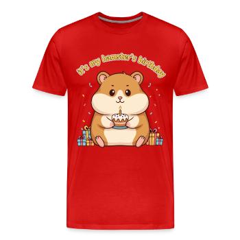 Funny Hamster Birthday Cake - Men's Premium Organic T-Shirt - red - Front - Damien (186cm)