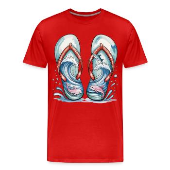 T-shirt de mer Flip Flops – T-shirt de plage d’été - T-shirt bio Premium Homme - rouge - Devant - Damien (186cm)