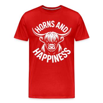Vache des Highlands / Bœuf des Highlands – J’adore les Highlands - T-shirt bio Premium Homme - rouge - Devant - Damien (186cm)