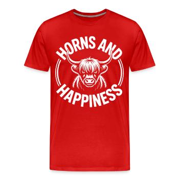 Vache des Highlands / Bœuf des Highlands – J’adore les Highlands - T-shirt bio Premium Homme - rouge - Devant - Damien (186cm)