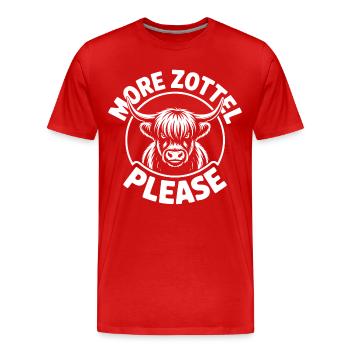 Vache des Highlands / Bœuf des Highlands – J’adore les Highlands - T-shirt bio Premium Homme - rouge - Devant - Damien (186cm)