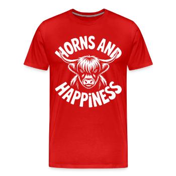 Vache des Highlands / Bœuf des Highlands – J’adore les Highlands - T-shirt bio Premium Homme - rouge - Devant - Damien (186cm)