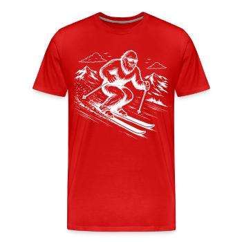 Bigfoot Sasquatch Skifahrer in den Bergen - Männer Premium Bio T-Shirt - Rot - Vorne - Damien (186cm)