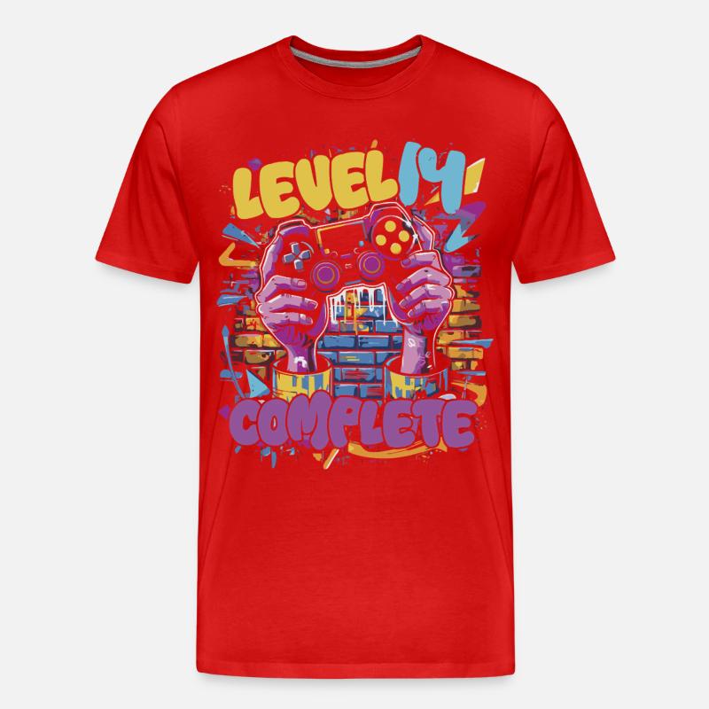 Level 14 Complete Gaming Graffiti - Männer Premium Bio T-Shirt - Rot