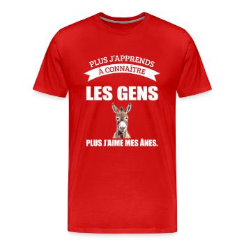 Humour Drôle Animaux ferme Ânes Relations Humaines - T-shirt bio Premium Homme - rouge - Devant - Damien (186cm)