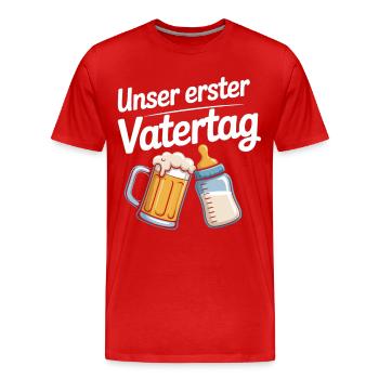 Unser erster Vatertag T-Shirt – Papa Baby Shirt - Männer Premium Bio T-Shirt - Rot - Vorne - Damien (186cm)