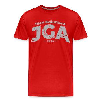 Team Bräutigam JGA 2026 Junggesellenabschied - Männer Premium Bio T-Shirt - Rot - Vorne - Damien (186cm)