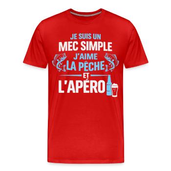 Mec Simple J’Aime La Pêche Et L’ Apéro Humour  - T-shirt bio Premium Homme - rouge - Devant - Damien (186cm)