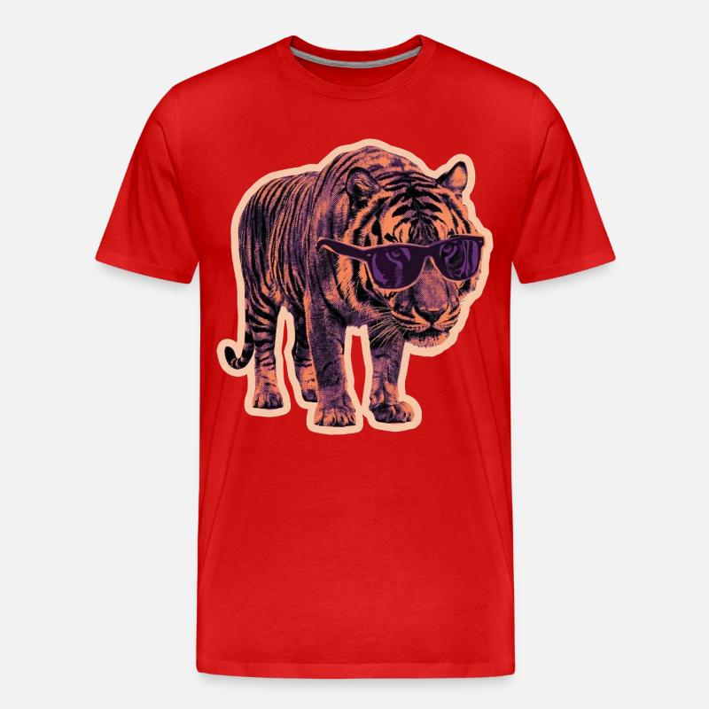 Tiger Sonnenbrille Risographie - Männer Premium Bio T-Shirt - Rot