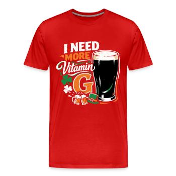 J’ai besoin de plus de vitamine G | Bière Stout | Saint Patrick - T-shirt bio Premium Homme - rouge - Devant - Damien (186cm)