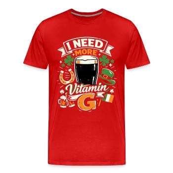 J’ai besoin de plus de vitamine G | Bière Stout | Saint Patrick - T-shirt bio Premium Homme - rouge - Devant - Damien (186cm)