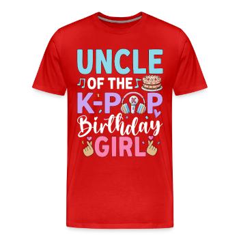 Oncle de la fille d’anniversaire K-Pop - T-shirt bio Premium Homme - rouge - Devant - Damien (186cm)