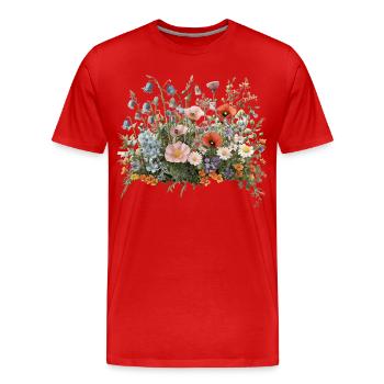 Bunte Wildblumenwiese mit Mohn und Margeriten - Männer Premium Bio T-Shirt - Rot - Vorne - Damien (186cm)