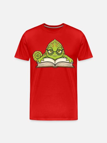 Chameleon Reader Glasses Book Mascot Cartoon - Men's Premium Organic T-Shirt - red