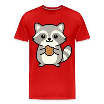 Waschbär mit Keks Cartoon Motiv - Männer Premium Bio T-Shirt - Rot - Vorne - Damien (186cm)
