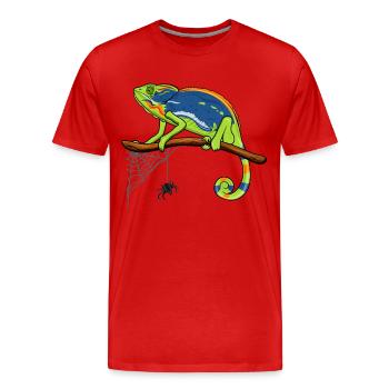 Chamäleon auf Ast mit Spinnennetz - Männer Premium Bio T-Shirt - Rot - Vorne - Damien (186cm)