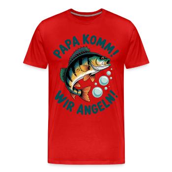 Papa komm! Wir Angeln - Männer Premium Bio T-Shirt - Rot - Vorne - Damien (186cm)