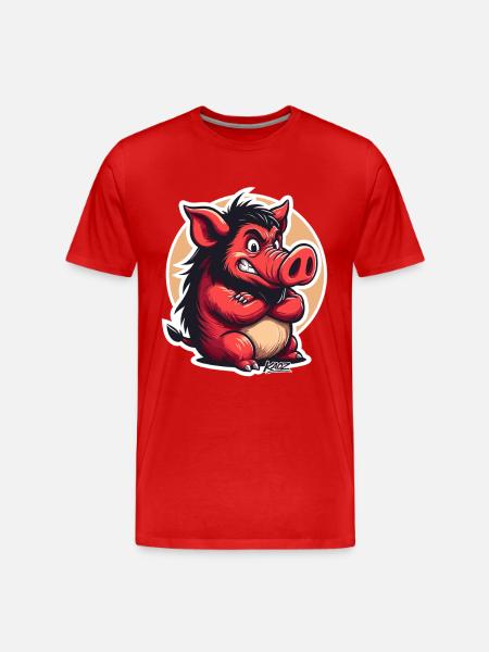 Angry Red Boar Cartoon - Men's Premium Organic T-Shirt - red