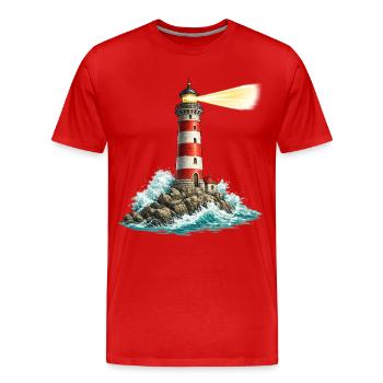 Leuchtturm am Felsenmeer Lichtstrahl - Männer Premium Bio T-Shirt - Rot - Vorne - Damien (186cm)