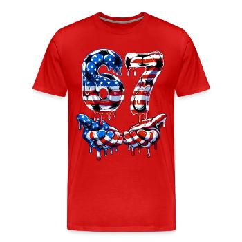 Fußball 67 Meme für Jungen Kinder 67 sechs sieben 6 7 - Männer Premium Bio T-Shirt - Rot - Vorne - Damien (186cm)