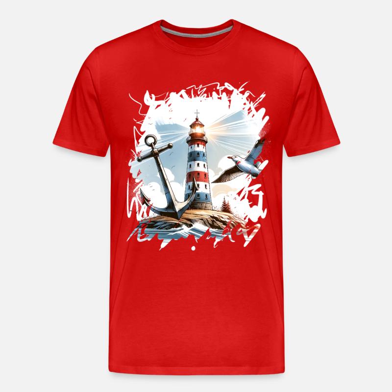 Leuchtturm Anker Möwe - Männer Premium Bio T-Shirt - Rot