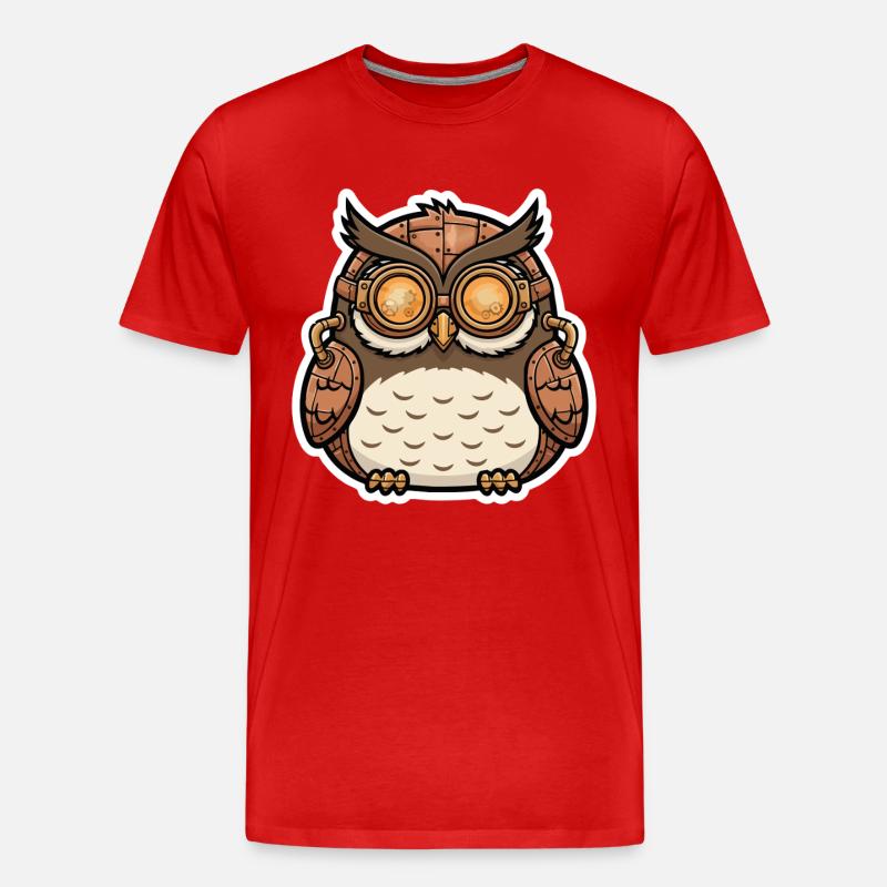 Eule Steampunk Cyborg Brille Zahnräder - Männer Premium Bio T-Shirt - Rot