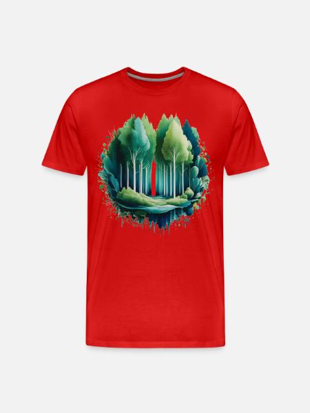 Wald Langbaum Naturmalerei-Druck - Männer Premium Bio T-Shirt - Rot
