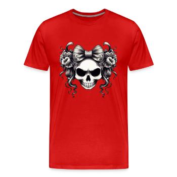 Schädel mit Schleife und Rosen - Männer Premium Bio T-Shirt - Rot - Vorne - Damien (186cm)